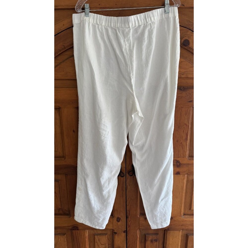 J Jill White 100% Linen Straight Leg Pants w/side button & roll tab Plus Size 1X - Picture 4 of 6